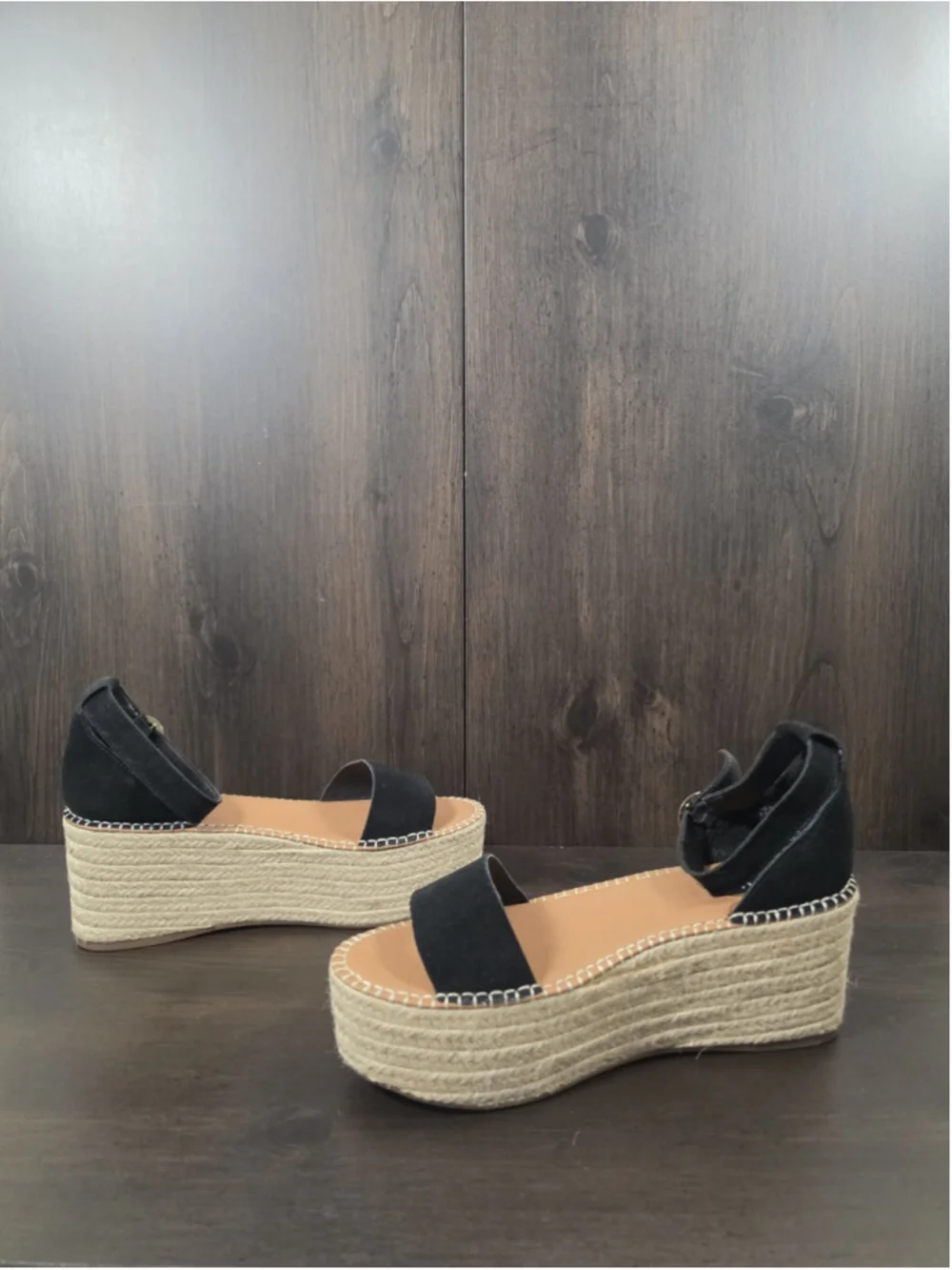 Aqua Ria SUEDE LEATHER Macrame Chunky Espadrille Platform Sandal BLACK 9.5 M